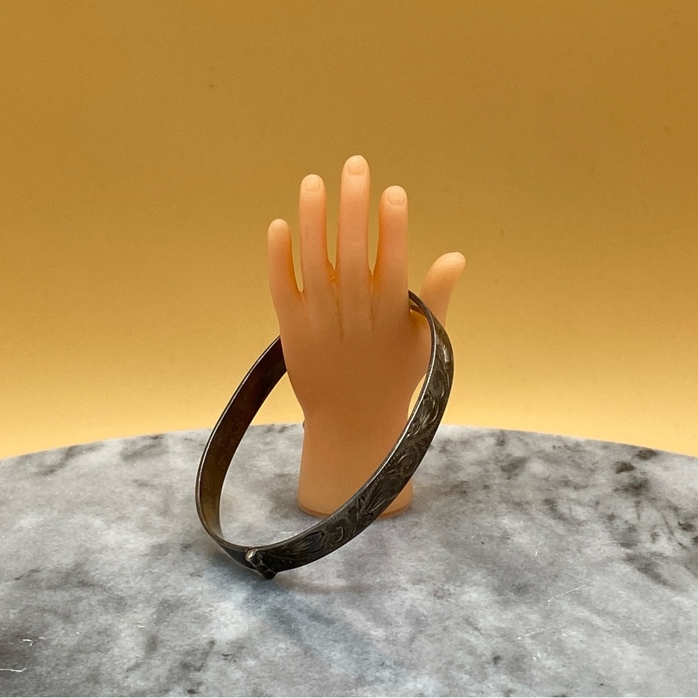 Antique bangle cuff security chain sterling silver lion stamp - 00G081
